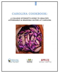 Cover of the Carolina Cookbook, with a photo of purple sweet potatoes on it.