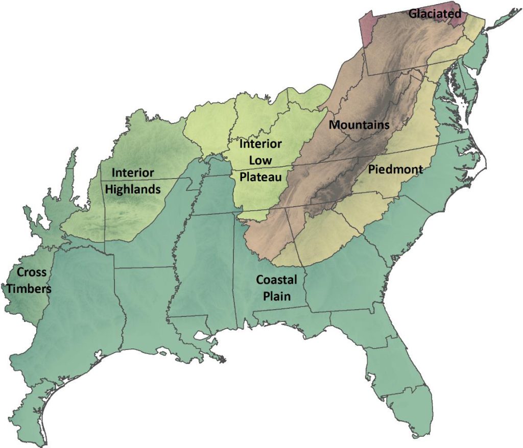 map of the southeastern U.S. showing the range covered by the Flora of the Southeastern U.S.