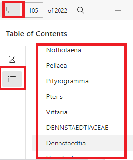 screenshot of table of contents in Edge