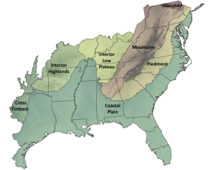 Map showing the range of the 2022 Flora of the Southeastern U.S., from eastern Texas to Pennsylvania